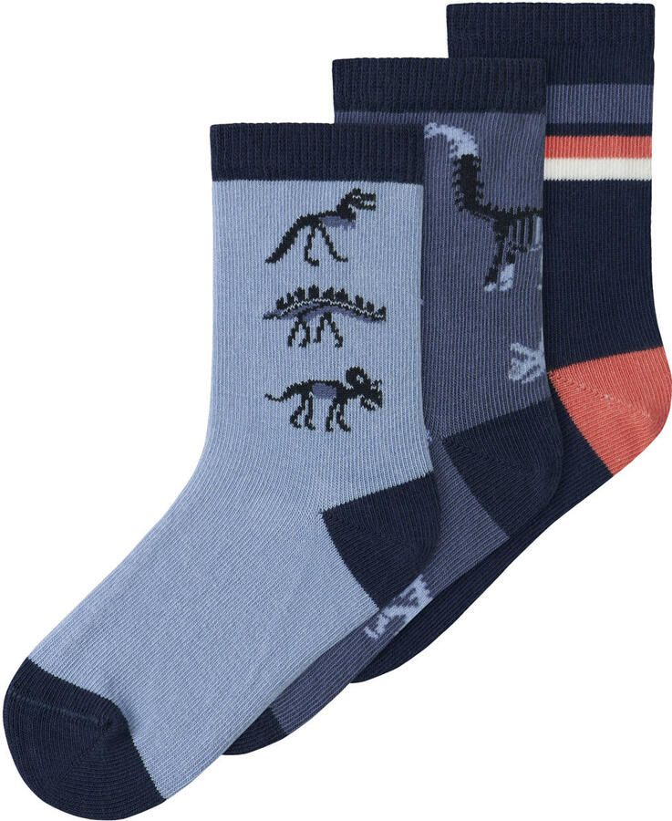NAME IT MINI sokken blauw donkerblauw (set van 3)