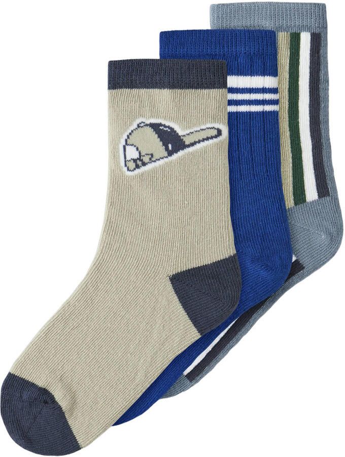 NAME IT MINI sokken met print blauw grijs (set van 3) Jongens Stretchkatoen