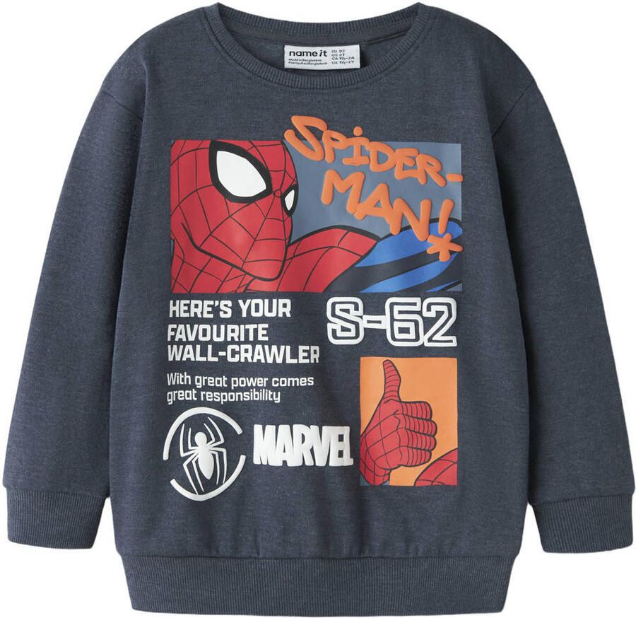NAME IT MINI Spiderman sweater met print grijsblauw