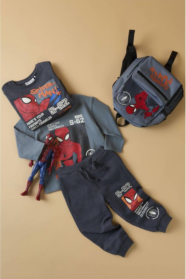 NAME IT MINI Spiderman sweater met print grijsblauw - Foto 2