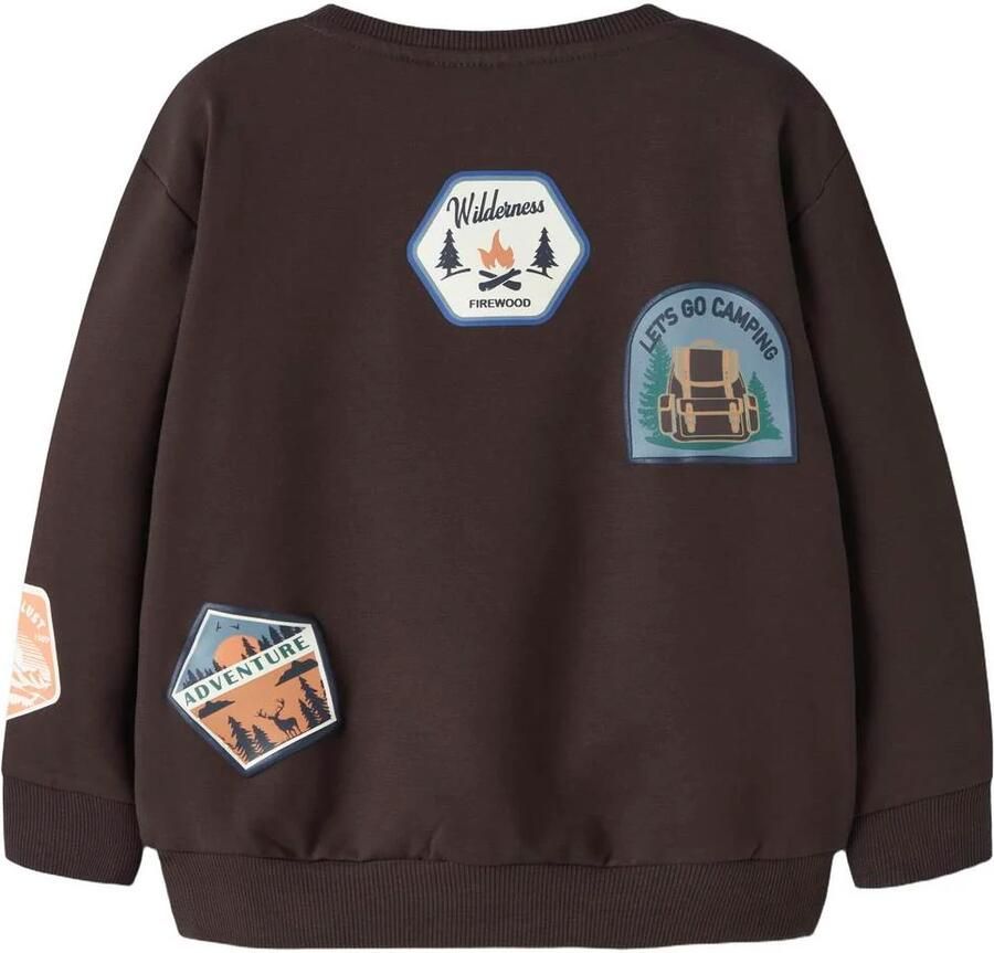 NAME IT MINI sweater met patches donkerbruin Effen - Foto 2
