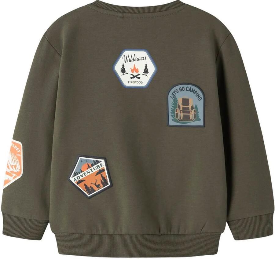 NAME IT MINI sweater met patches donkergroen Effen - Foto 2