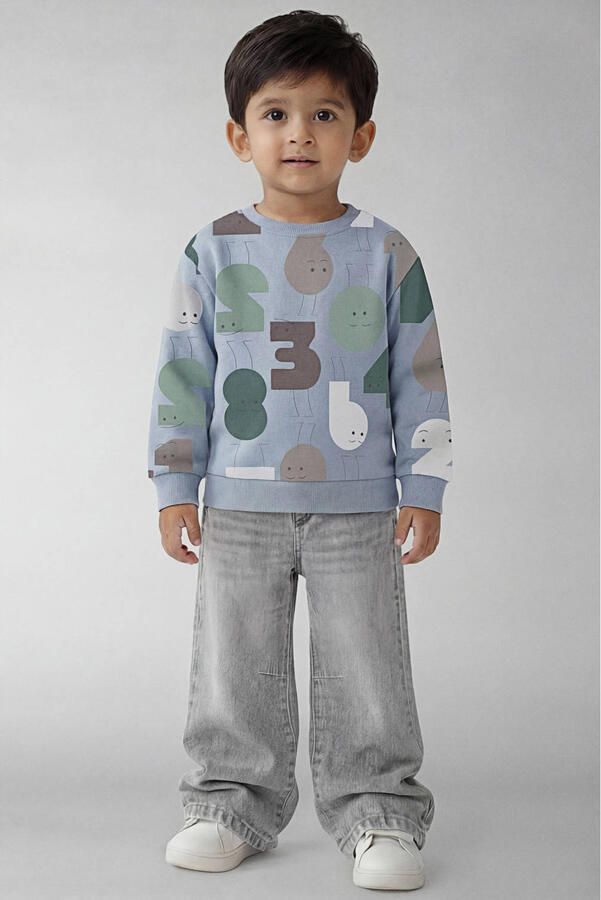 NAME IT MINI sweater met print blauw beige groen