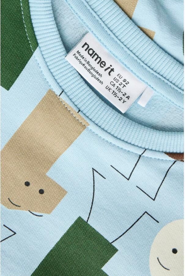 NAME IT MINI sweater met print blauw beige groen - Foto 3