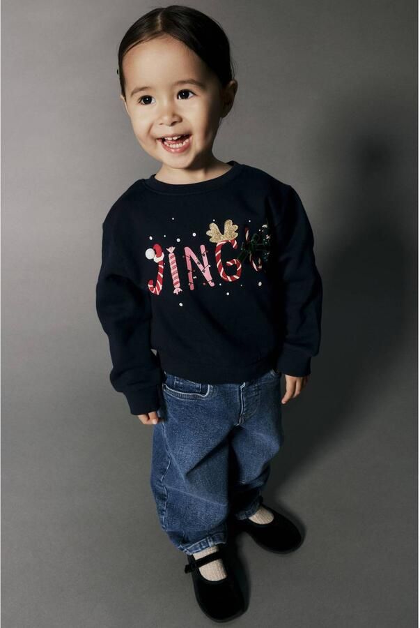 NAME IT MINI sweater met print donkerblauw Printopdruk