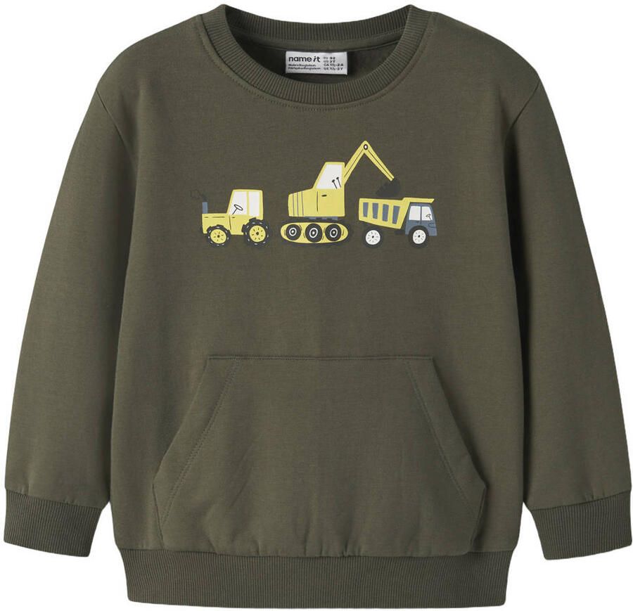 NAME IT MINI sweater met print donkergroen Printopdruk