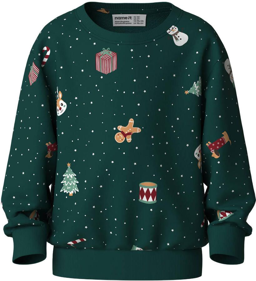 NAME IT MINI sweater met print donkergroen