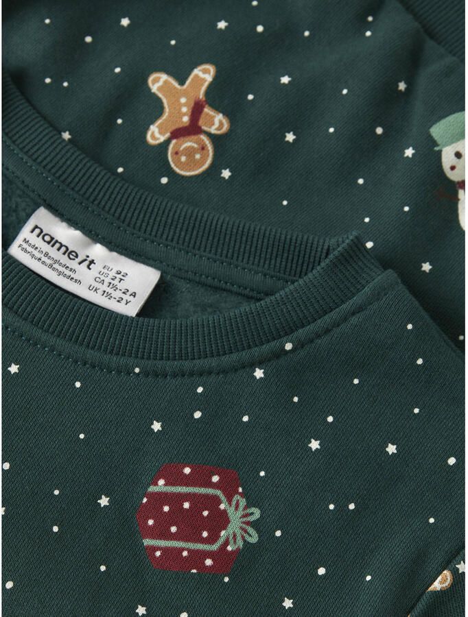 NAME IT MINI sweater met print donkergroen All over print - Foto 2