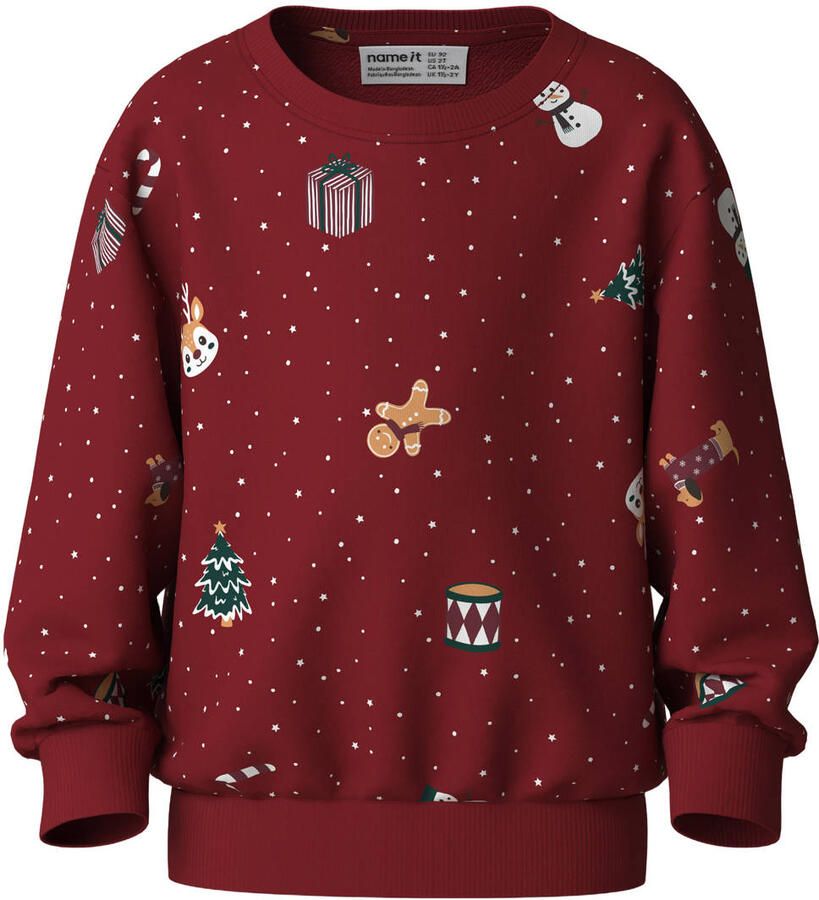 NAME IT MINI sweater met print donkerrood