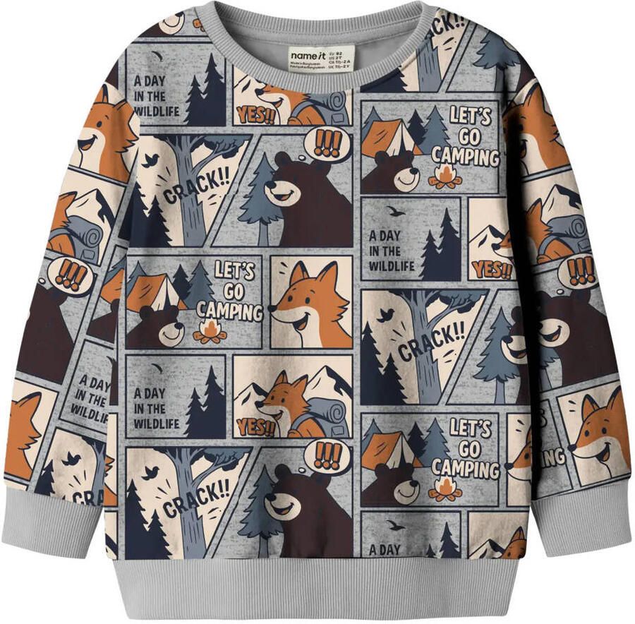 NAME IT MINI sweater met print grijs