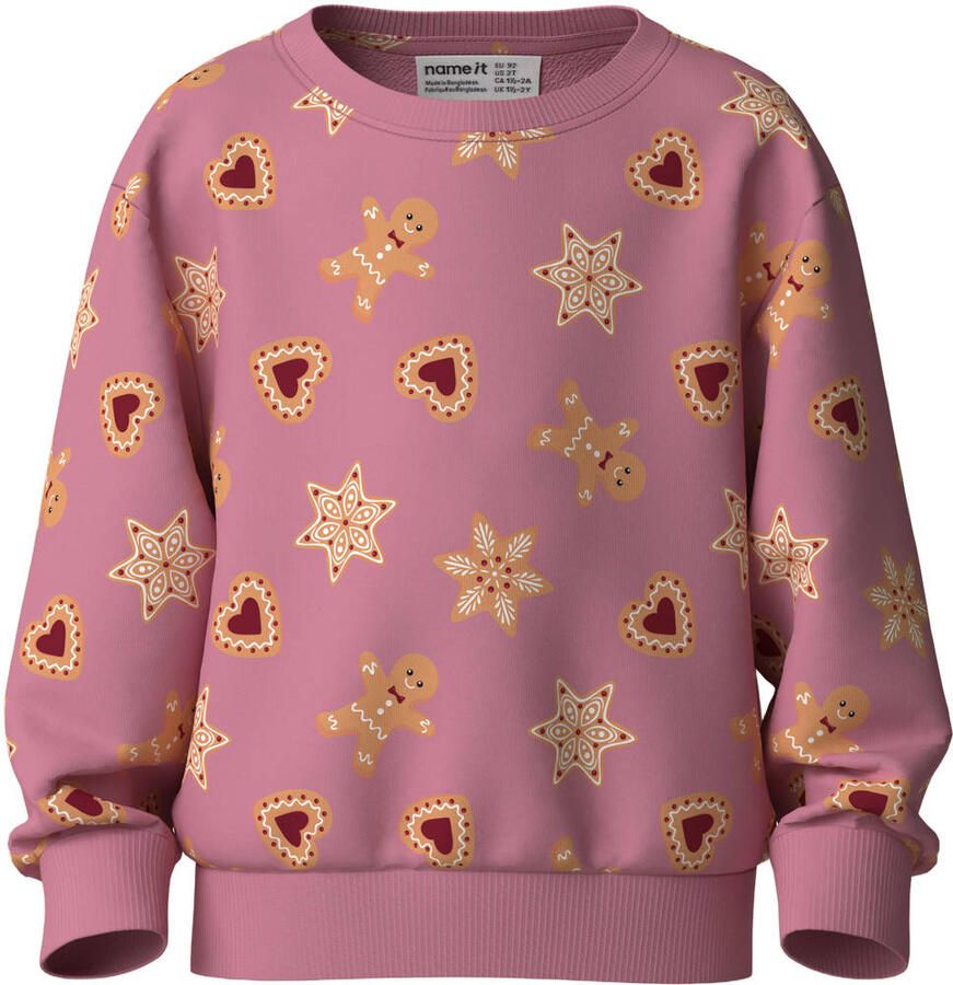 NAME IT MINI sweater met print roze