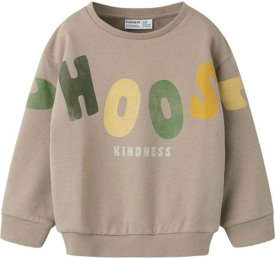 NAME IT MINI sweater met tekst beige