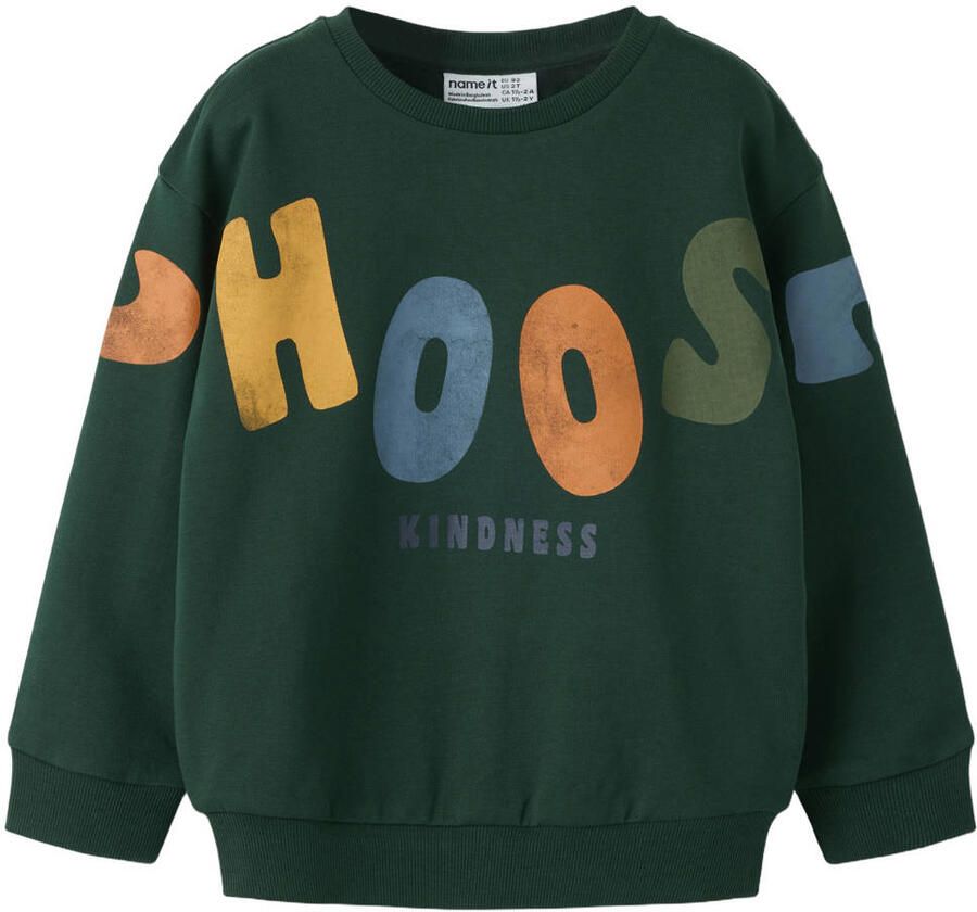 NAME IT MINI sweater met tekst groen