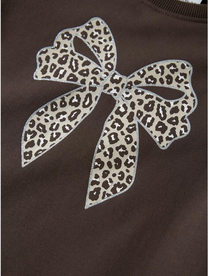 NAME IT MINI sweatjurk met ruches en print donkerbruin - Foto 2