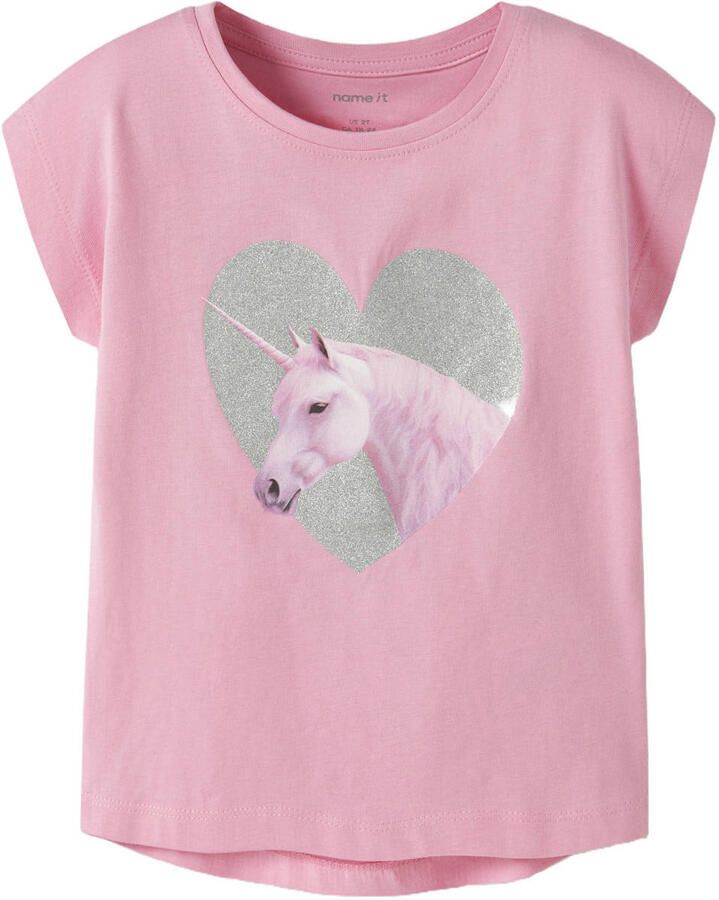 NAME IT MINI T-shirt met glitter roze