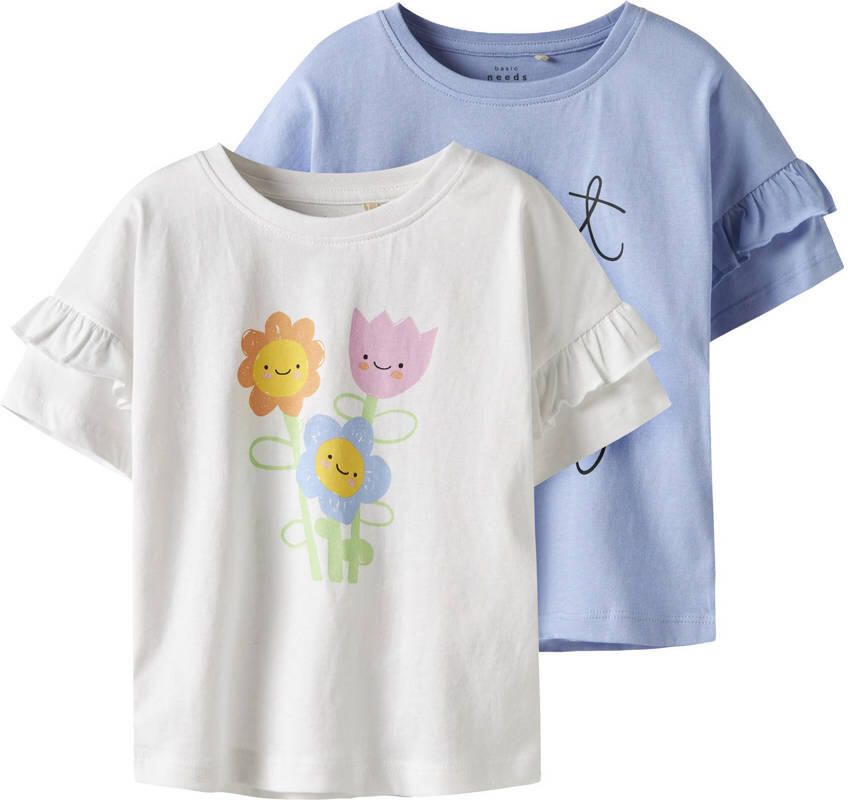 NAME IT MINI T-shirt NMFVILENA set van 2 blauw wit