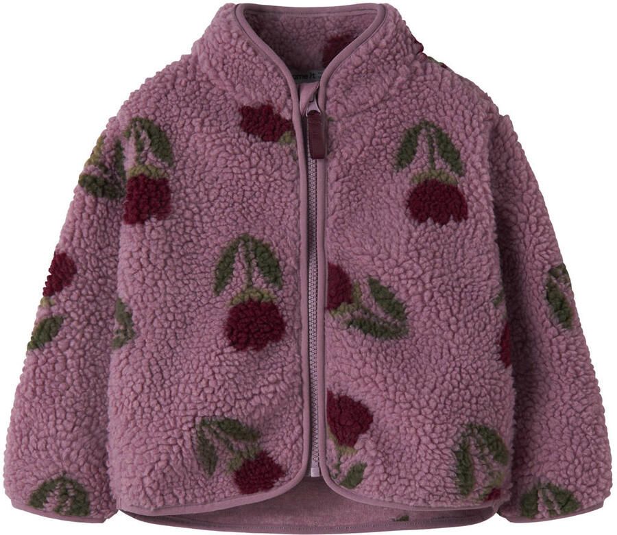 NAME IT MINI teddy gebloemde jas donkerroze