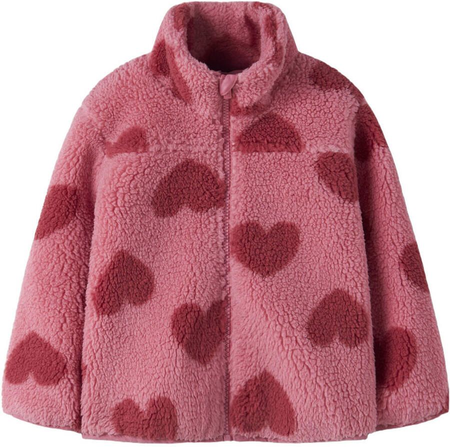 NAME IT MINI teddy jas met hartjes roze