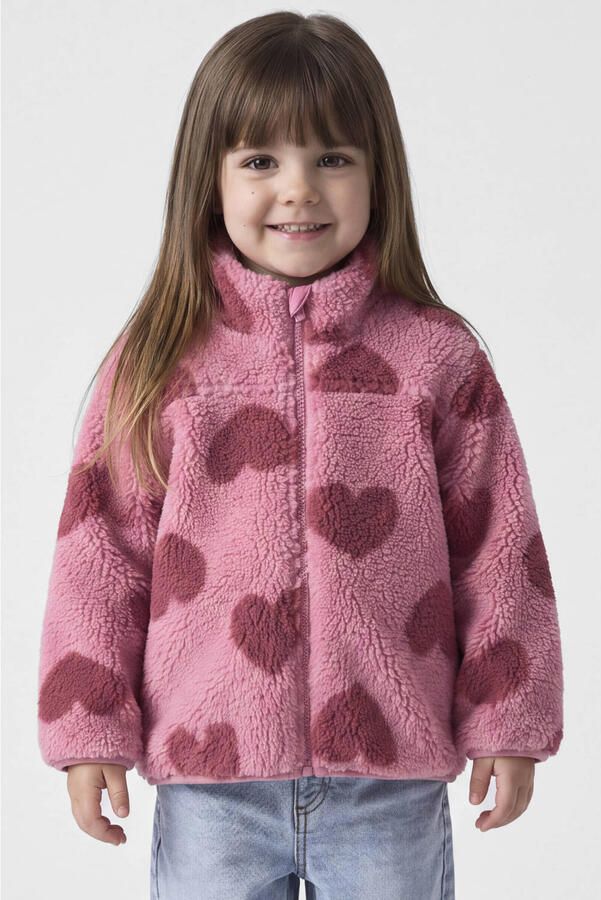 NAME IT MINI teddy jas met hartjes roze
