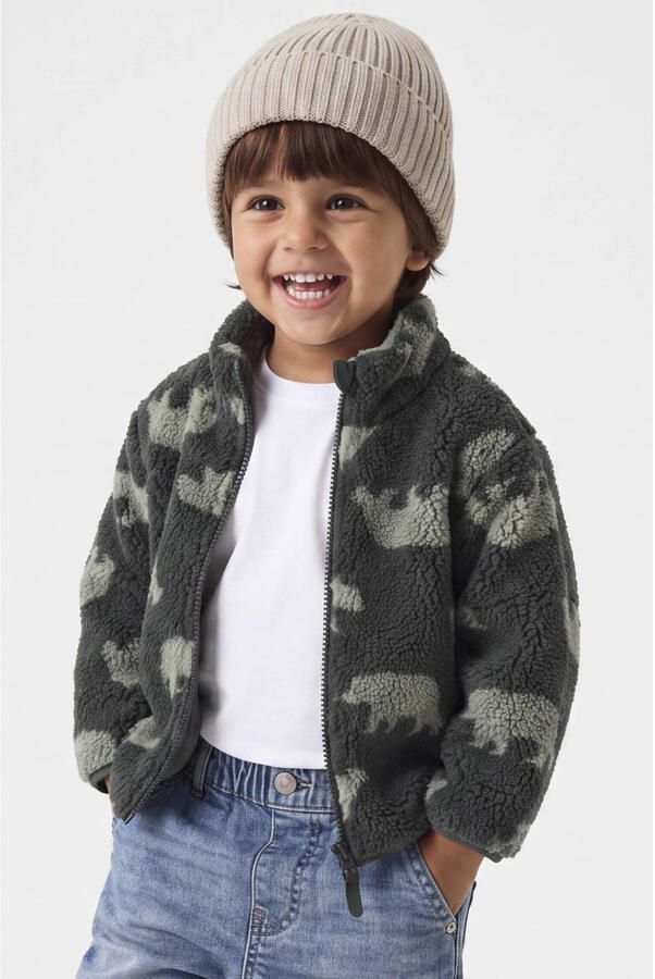 NAME IT MINI teddy jas met print groen