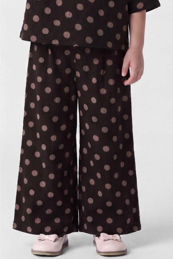 NAME IT MINI wide leg casual broek met stippen bruin Meisjes Viscose