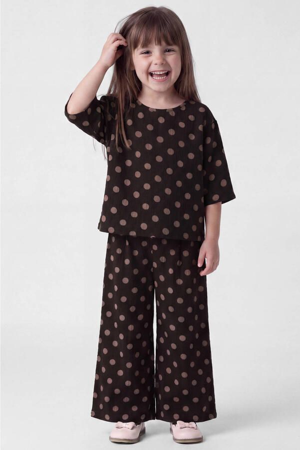 NAME IT MINI wide leg casual broek met stippen bruin Meisjes Viscose - Foto 2