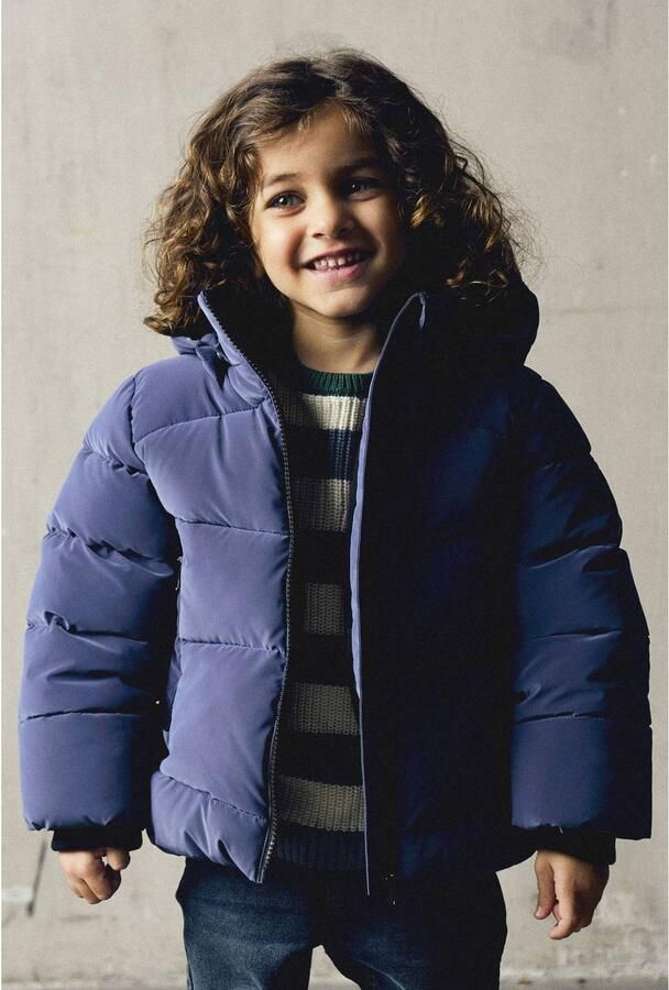 NAME IT MINI winterjas donkerblauw Jongens Polyester Capuchon Effen