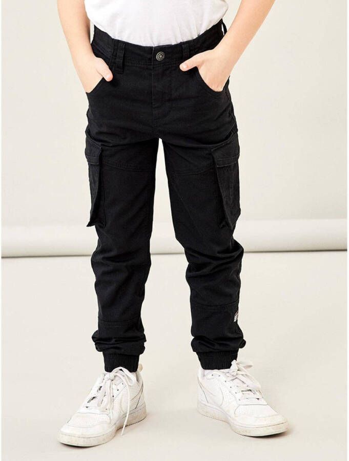 Name it bamgo zwarte jongens regular fit cargo twill katoen stretch broek