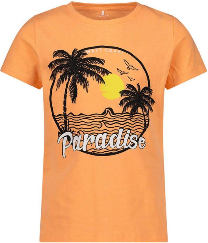 Name it T-shirt met biologisch katoen oranje Printopdruk 104