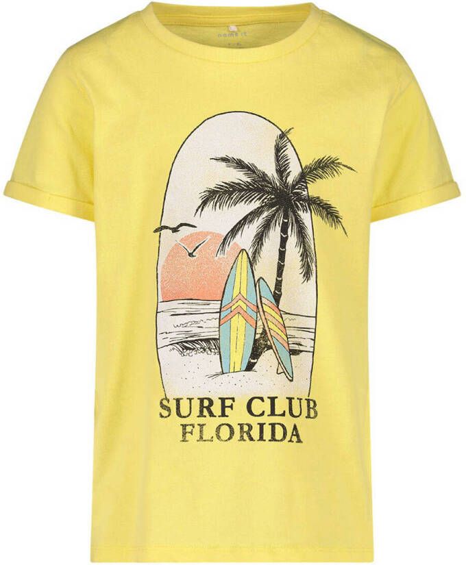 NAME IT T-shirt NKMDUSURF met printopdruk geel