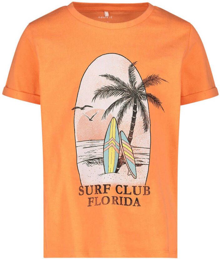 NAME IT T-shirt NKMDUSURF met printopdruk oranje