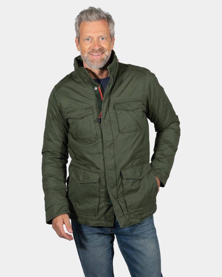 New Zealand winterjas Tongariro groen effen rits + knoop normale fit katoen