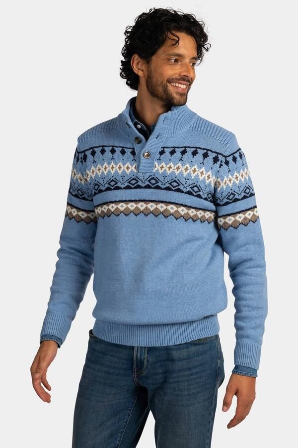 New Zealand Auckland gebreide noorse trui met print en wol blauw