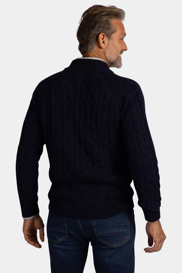 New Zealand Auckland katoenen regular fit kabeltrui met kabels donkerblauw - Foto 3