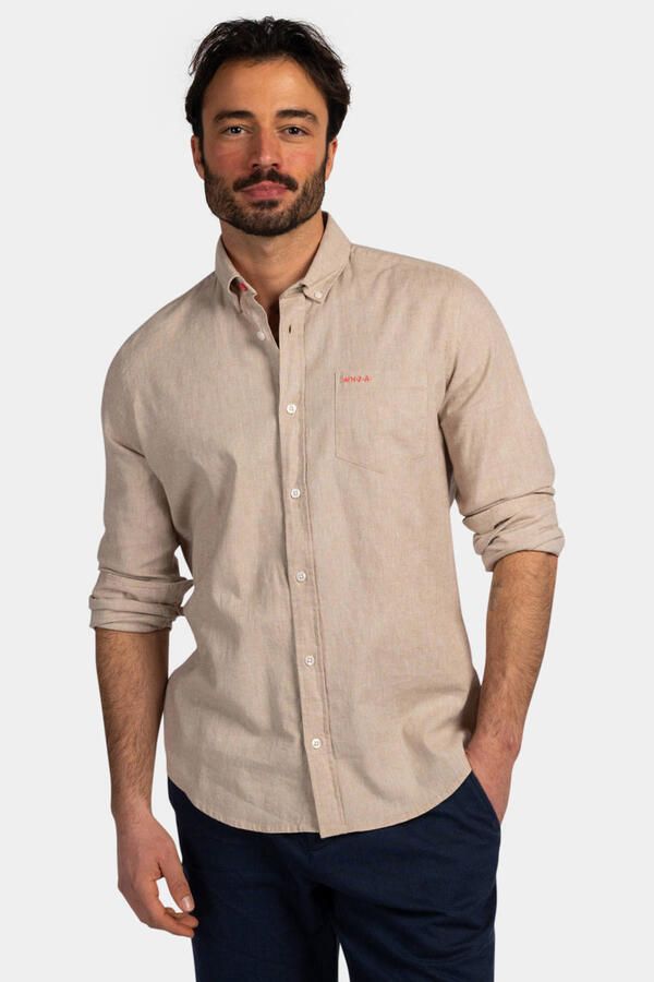 New Zealand Auckland regular casual overhemd met linnen beige