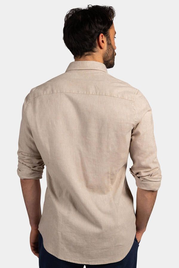 New Zealand Auckland regular casual overhemd met linnen beige - Foto 3