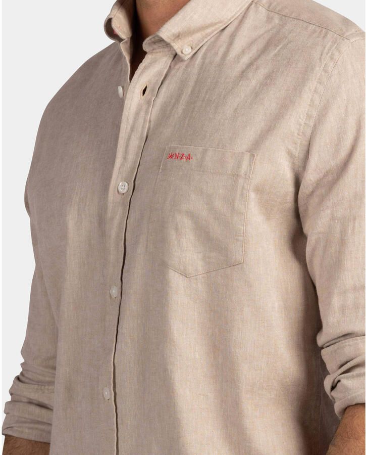 New Zealand Auckland regular casual overhemd met linnen beige - Foto 2