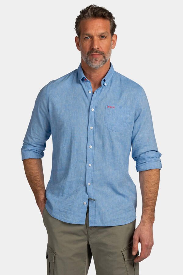New Zealand Auckland regular casual overhemd met linnen blauw