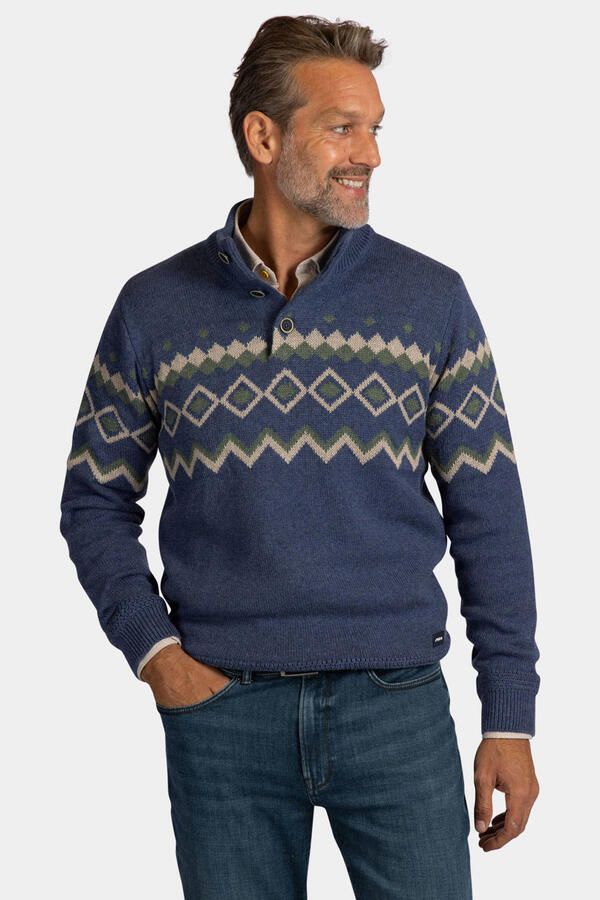 New Zealand Auckland regular fit gebreide noorse trui met print blauw