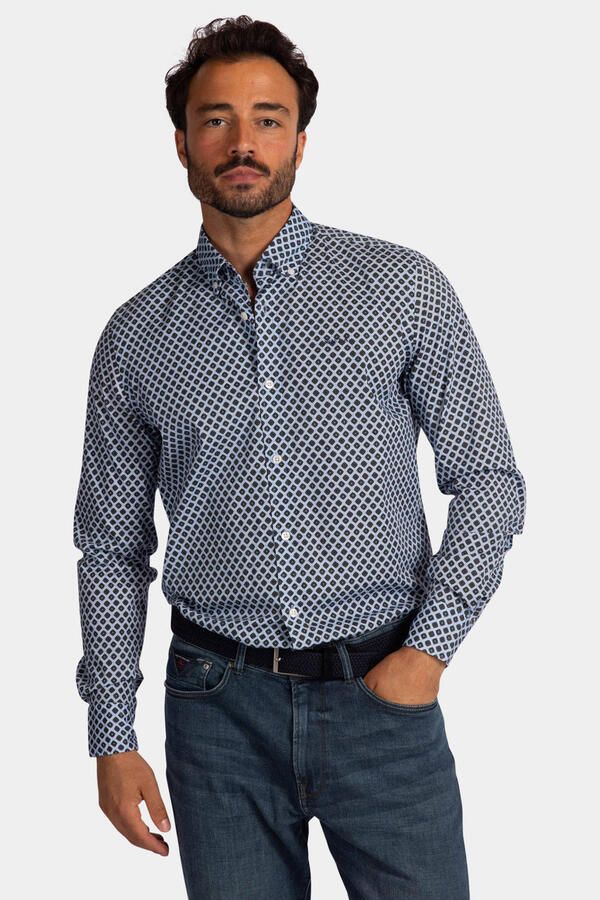 New Zealand Auckland regular fit overhemd met print lichtblauw