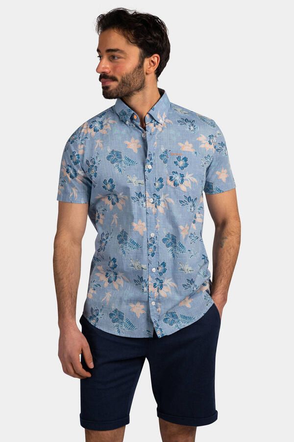 New Zealand Auckland regular gebloemd casual overhemd blauw