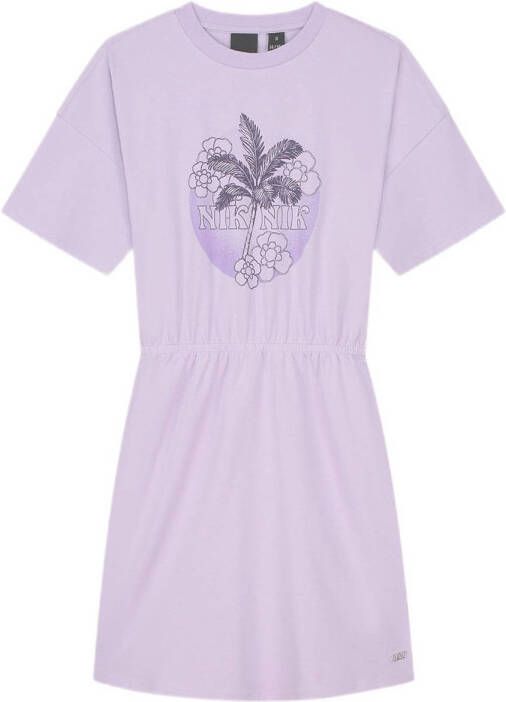 NIK&NIK A-lijn jurk Palm met printopdruk lila