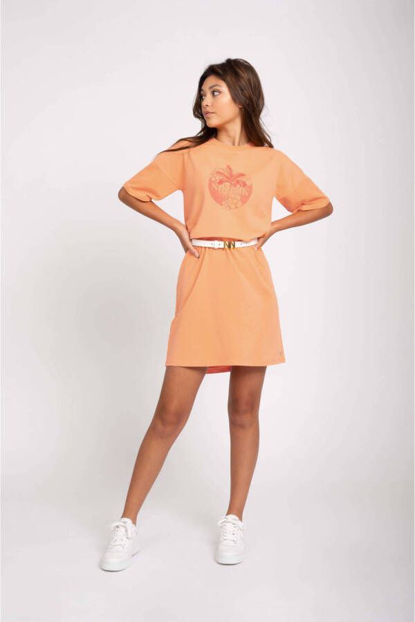 NIK&NIK A-lijn jurk Palm met printopdruk oranje Meisjes Stretchkatoen Ronde hals 128