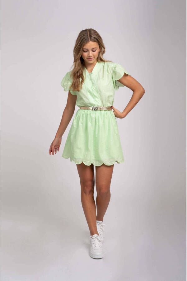 NIK&NIK A-lijn jurk Sisi met stippen limegroen Meisjes Katoen (duurzaam) V-hals 128