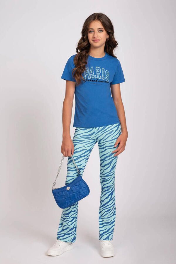 NIK&NIK broek met zebraprint helderblauw donkerblauw Meisjes Polyester 176