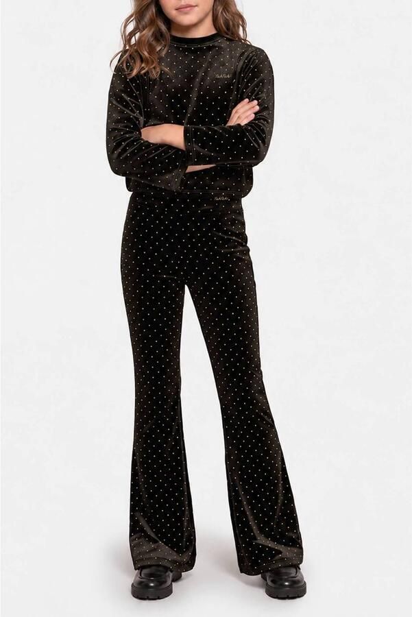NIK&NIK fluwelen flared broek met stippen zwart Meisjes Fluweel Stip