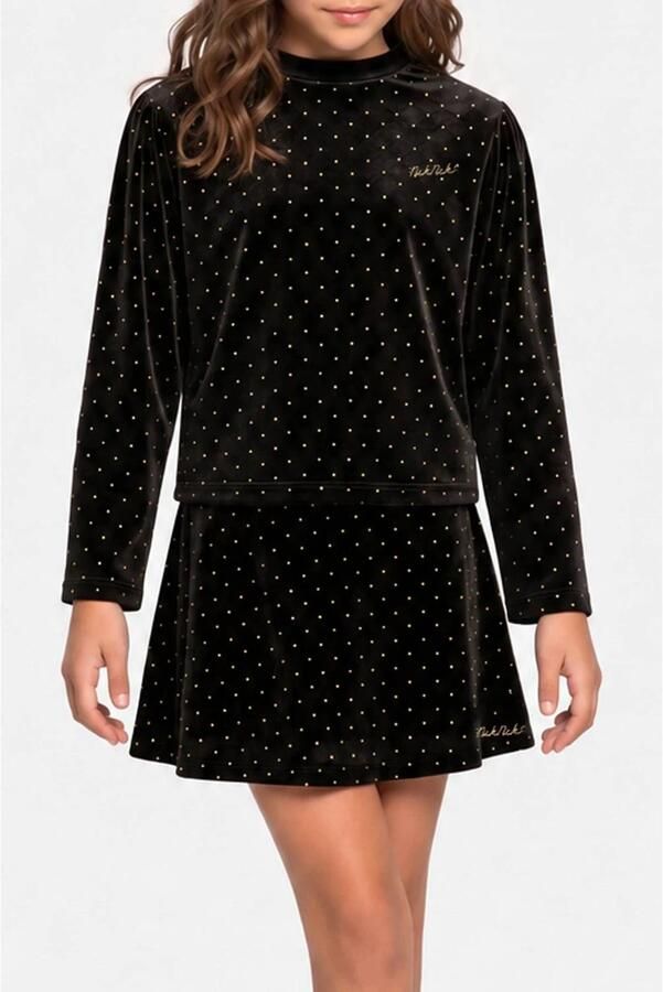 NIK&NIK fluwelen sweater met stippen zwart Meisjes Fluweel Ronde hals