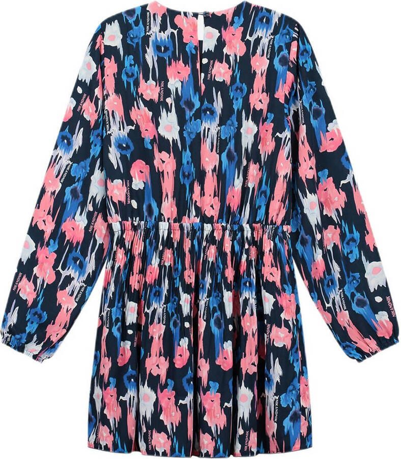 NIK&NIK gebloemde jurk Kenley blauw roze wit Meisjes Polyester Ronde hals 140