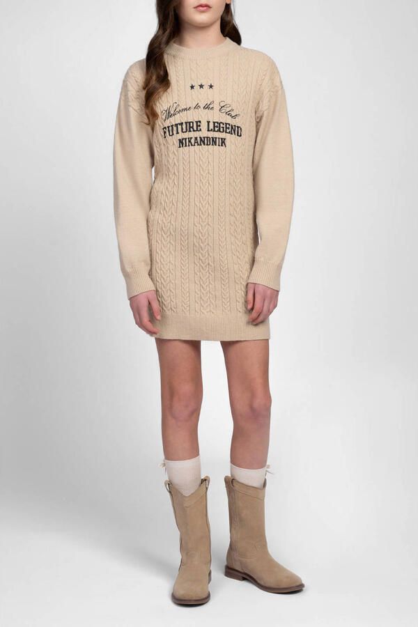 NIK&NIK gebreide jurk met tekst beige
