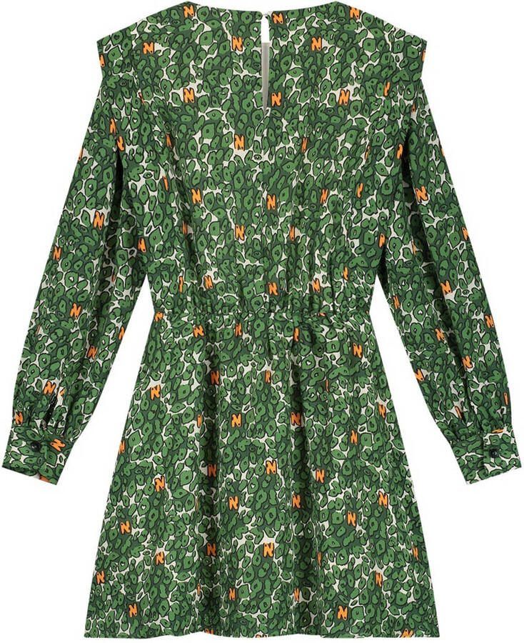 NIK&NIK jurk Winona met all over print groen oranje Meisjes Polyester Ronde hals 140